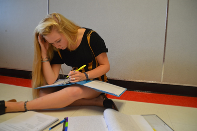 Senior Sydney Cohn stresses over schoolwork.
